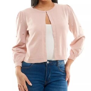 Nina Leonard Ballon Pearl Sleeve Open Cardigan Size XL